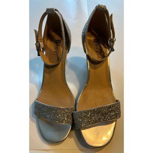 Women's Didfu Wedge Heels Size 8.5 3" Heels Silver Glitter Ankle Straps